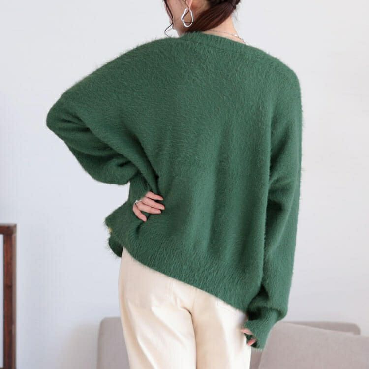 大きいサイズ レディース シャギーニットクロップドカーディガン　maru-20003