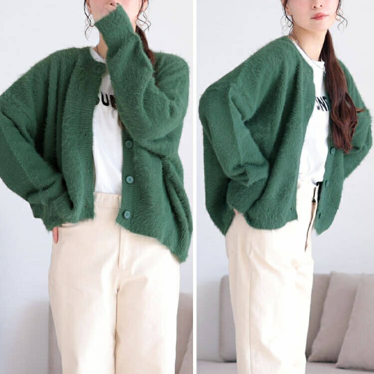 大きいサイズ レディース シャギーニットクロップドカーディガン　maru-20003