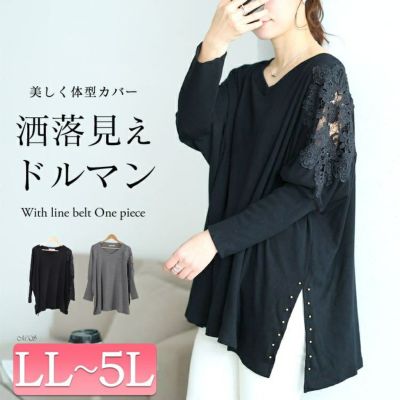 大きいサイズ レディース 肩レースVネックドルマンプルオーバー　jp517