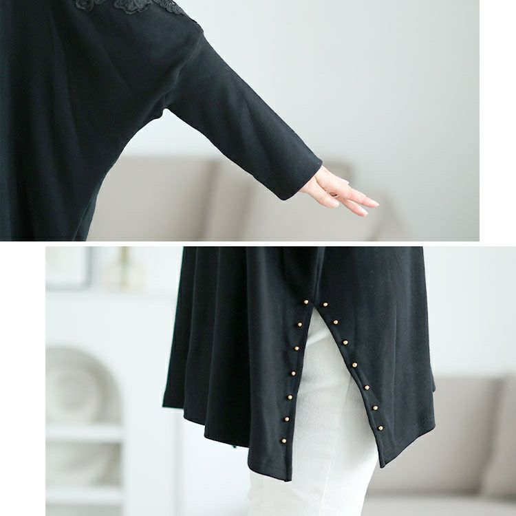 大きいサイズ レディース 肩レースVネックドルマンプルオーバー　jp517