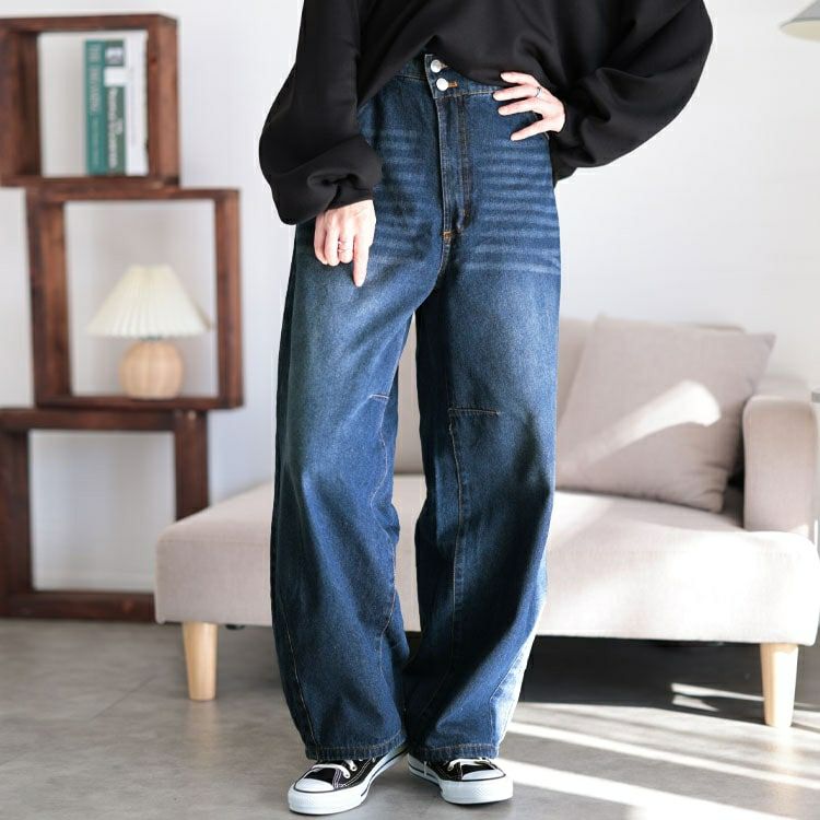 大きいサイズ レディース コットンデニムカーブパンツ　jp511