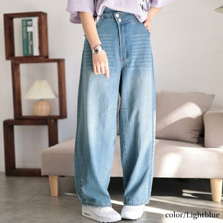 大きいサイズ レディース コットンデニムカーブパンツ　jp511