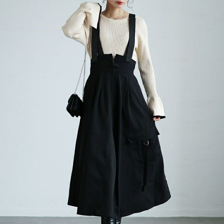 大きいサイズ レディース ショルダーベルトフレアジャンパースカート　sw-0684