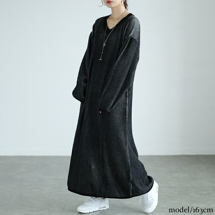 大きいサイズ レディース ツートンリブVネックワンピース　maru-20007