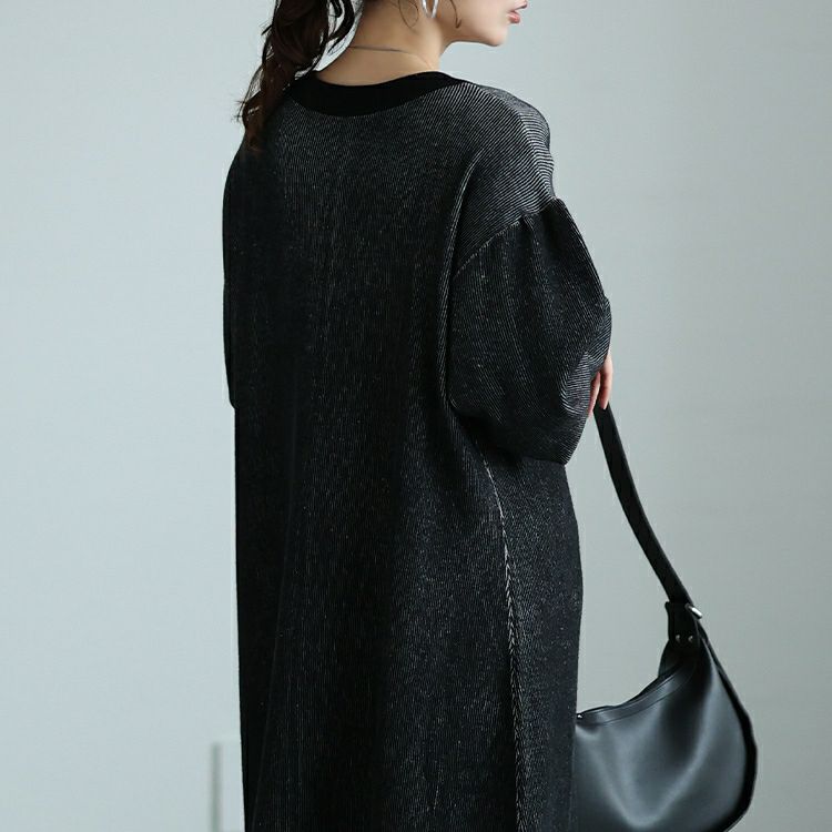 大きいサイズ レディース ツートンリブVネックワンピース　maru-20007