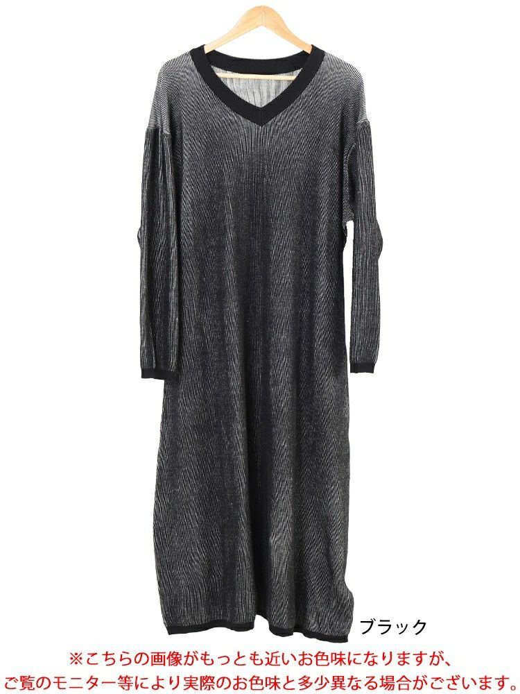 大きいサイズ レディース ツートンリブVネックワンピース　maru-20007