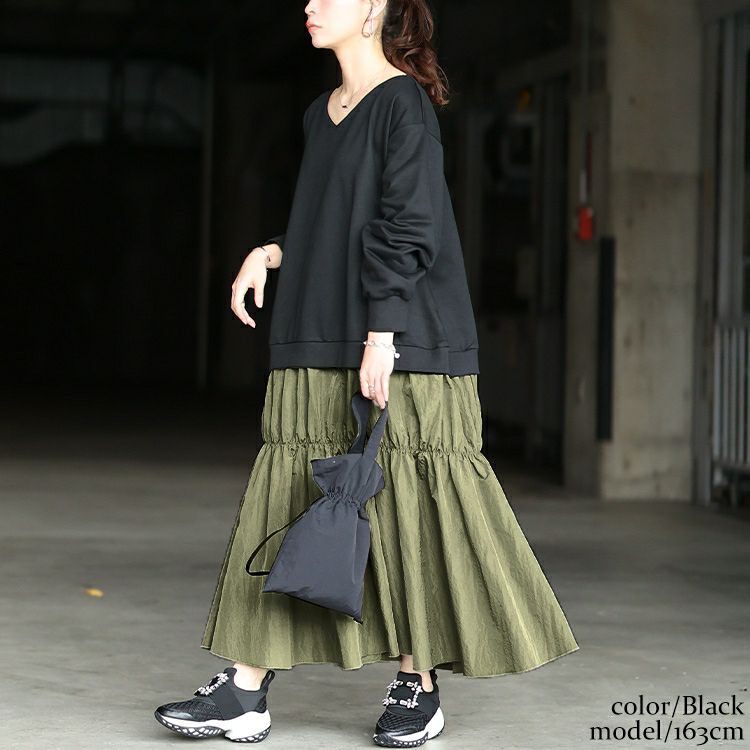 大きいサイズ レディース 異素材ドッキングギャザーワンピース　nw-24042