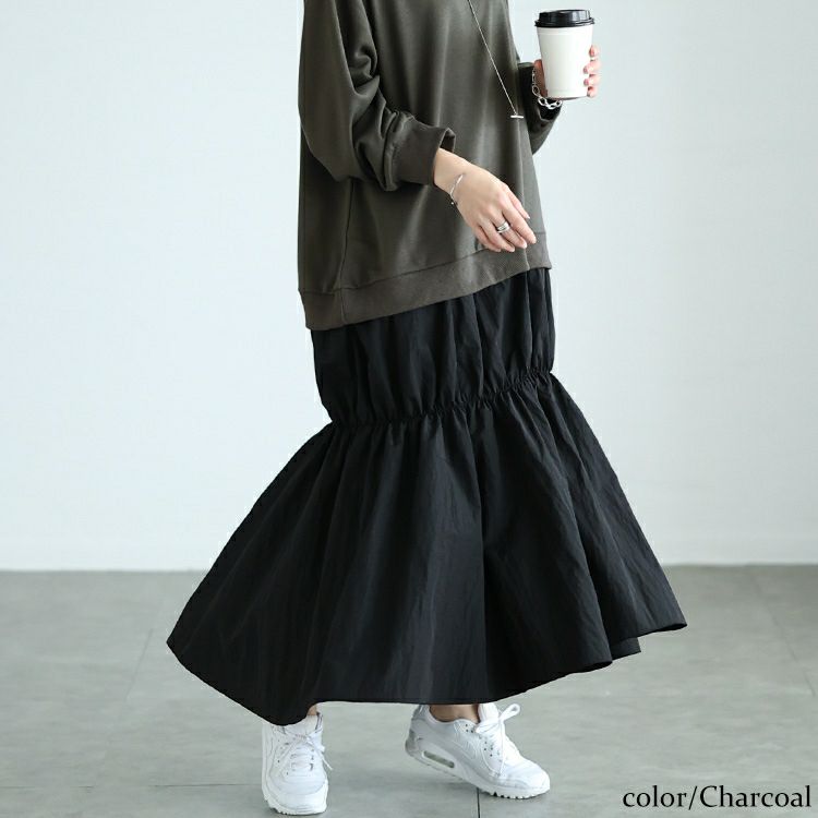 大きいサイズ レディース 異素材ドッキングギャザーワンピース　nw-24042