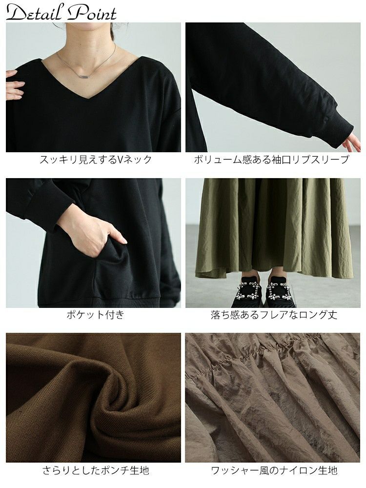 大きいサイズ レディース 異素材ドッキングギャザーワンピース　nw-24042