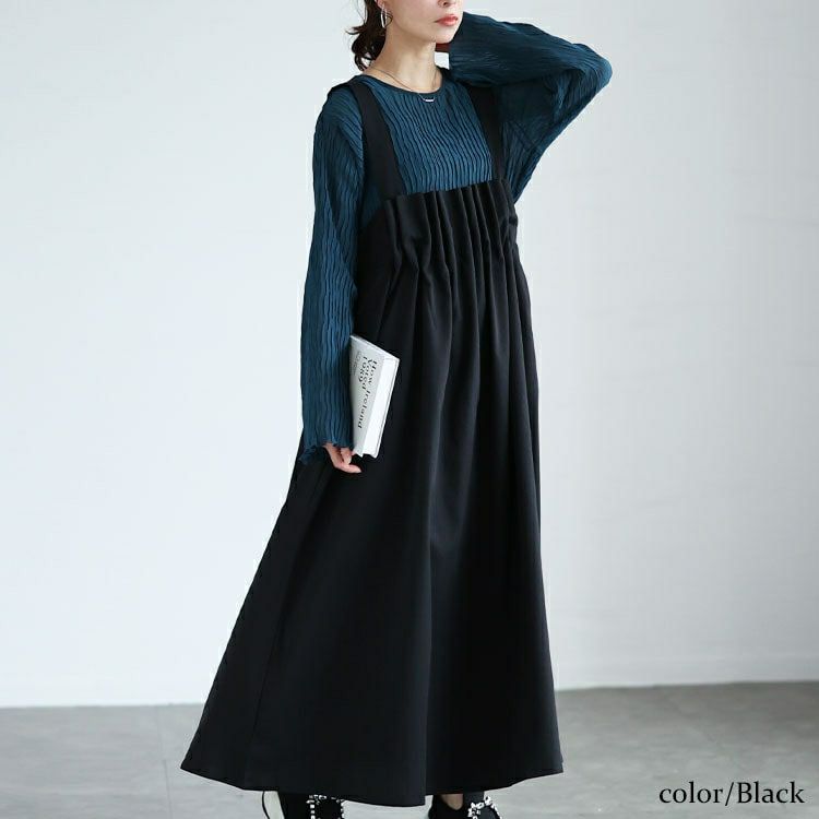 大きいサイズ レディース 胸タックフレアジャンパースカート　nw-24045