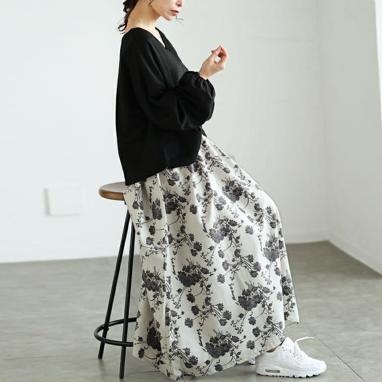 大きいサイズ レディース ブーケ柄Vネックドッキングワンピース　sw-0700