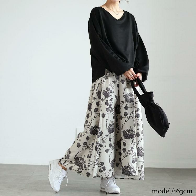 大きいサイズ レディース ブーケ柄Vネックドッキングワンピース　sw-0700 ブラック