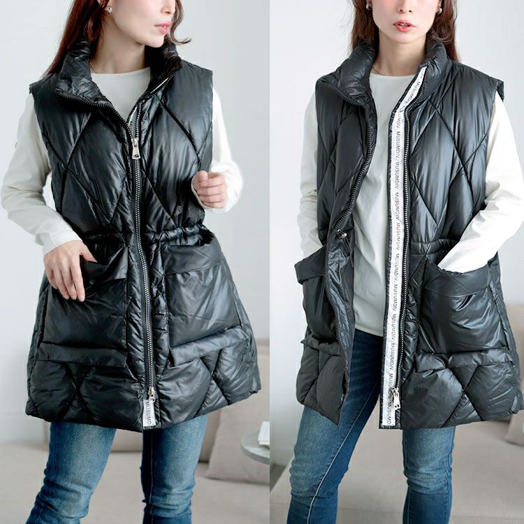 大きいサイズ レディース ダイヤキルトドロスト中綿ベスト　goldy-1619