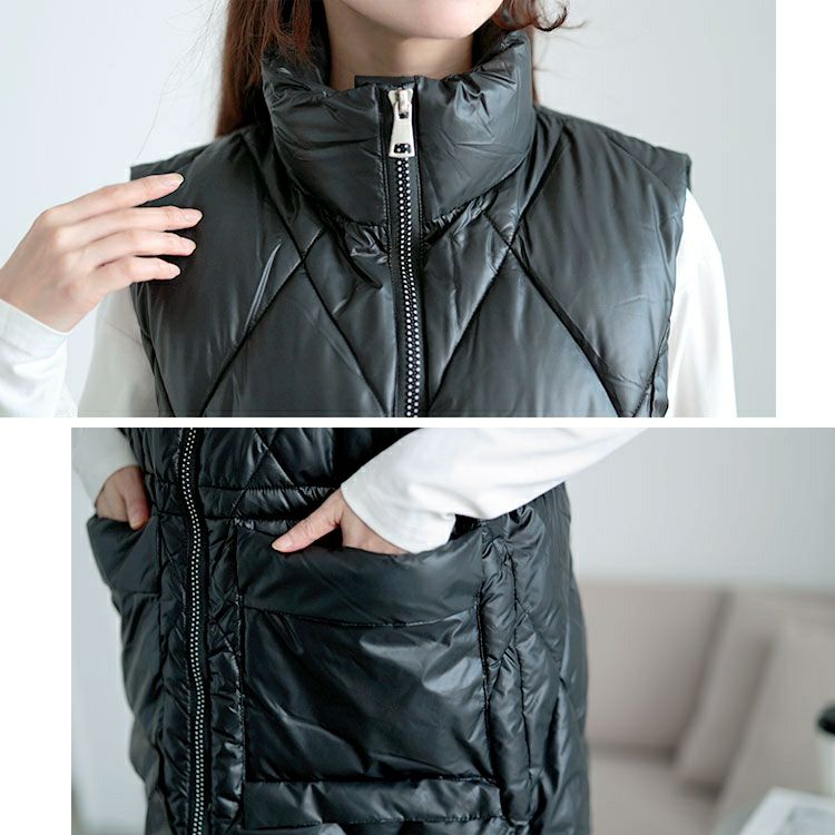 大きいサイズ レディース ダイヤキルトドロスト中綿ベスト　goldy-1619