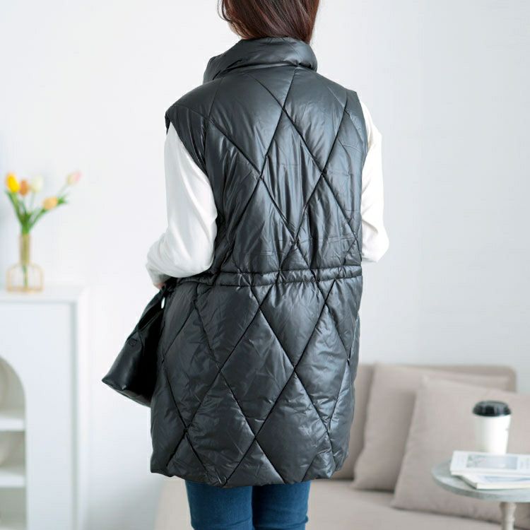 大きいサイズ レディース ダイヤキルトドロスト中綿ベスト　goldy-1619