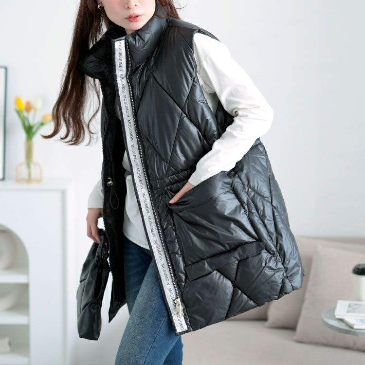 大きいサイズ レディース ダイヤキルトドロスト中綿ベスト　goldy-1619