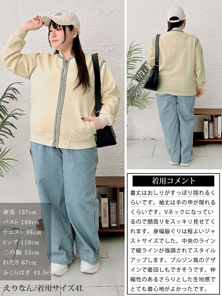 大きいサイズ レディース ライン使いジップアップブルゾン　goldy-1616
