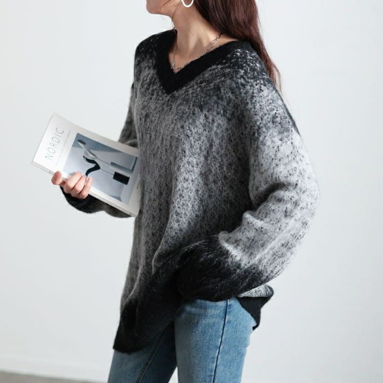 大きいサイズ レディース グラデーションモヘアニットプルオーバー