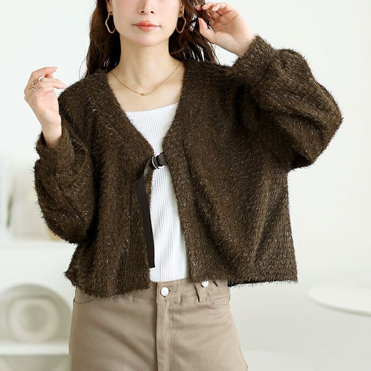 大きいサイズ レディース 前後2wayラメシャギーニットカーディガン　fem-552