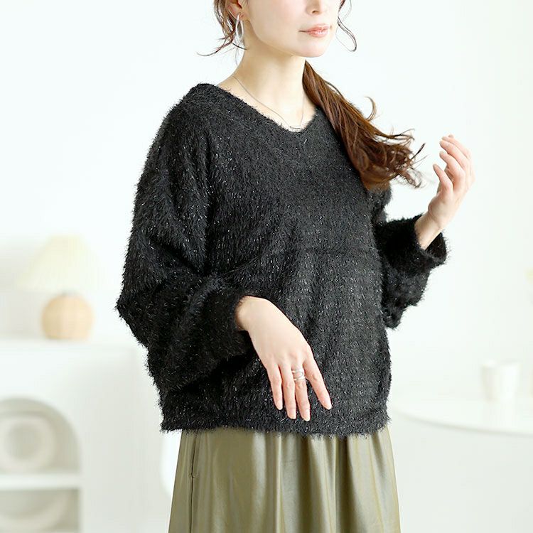 大きいサイズ レディース 前後2wayラメシャギーニットカーディガン　fem-552