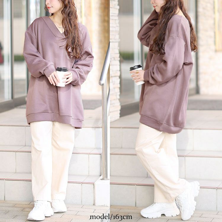 イベントセール】 大きいサイズ レディース 裏起毛Vネックチュニック