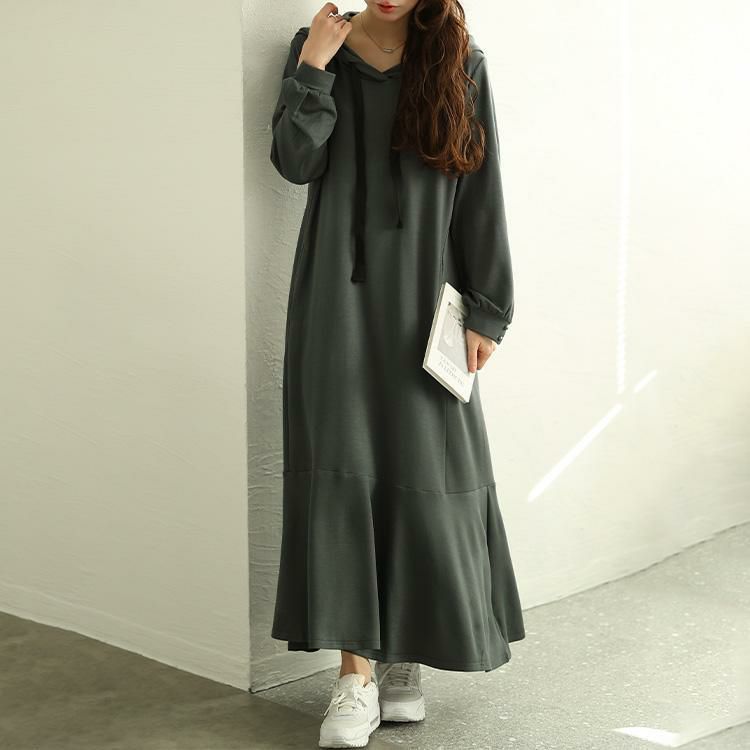 大きいサイズ レディース マーメイドパーカーワンピース　maru-30082 チャコール