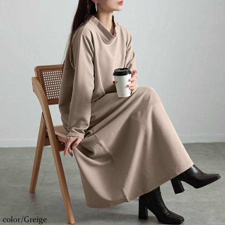 大きいサイズ レディース クレイジー切り替えミニハイネックワンピース　maru-30095