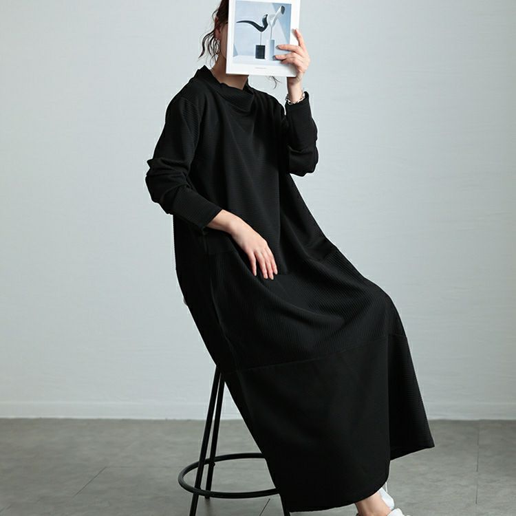 大きいサイズ レディース クレイジー切り替えミニハイネックワンピース　maru-30095