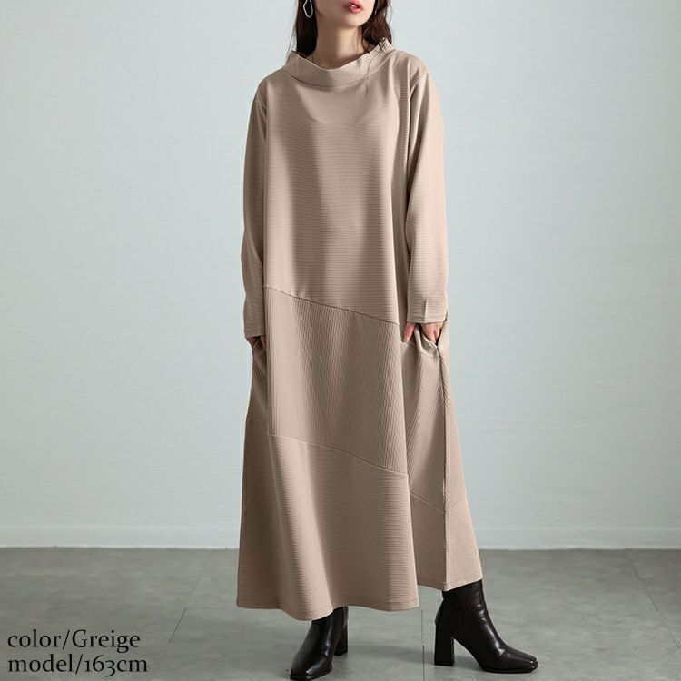 大きいサイズ レディース クレイジー切り替えミニハイネックワンピース　maru-30095
