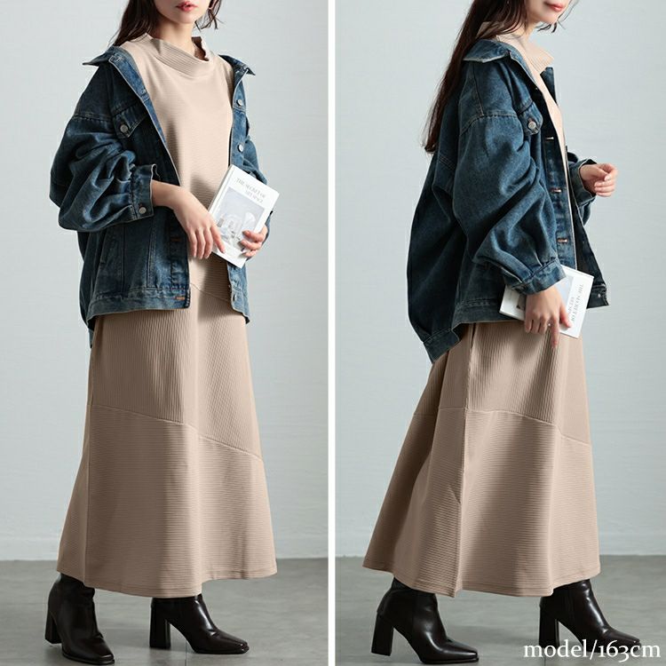 大きいサイズ レディース クレイジー切り替えミニハイネックワンピース　maru-30095