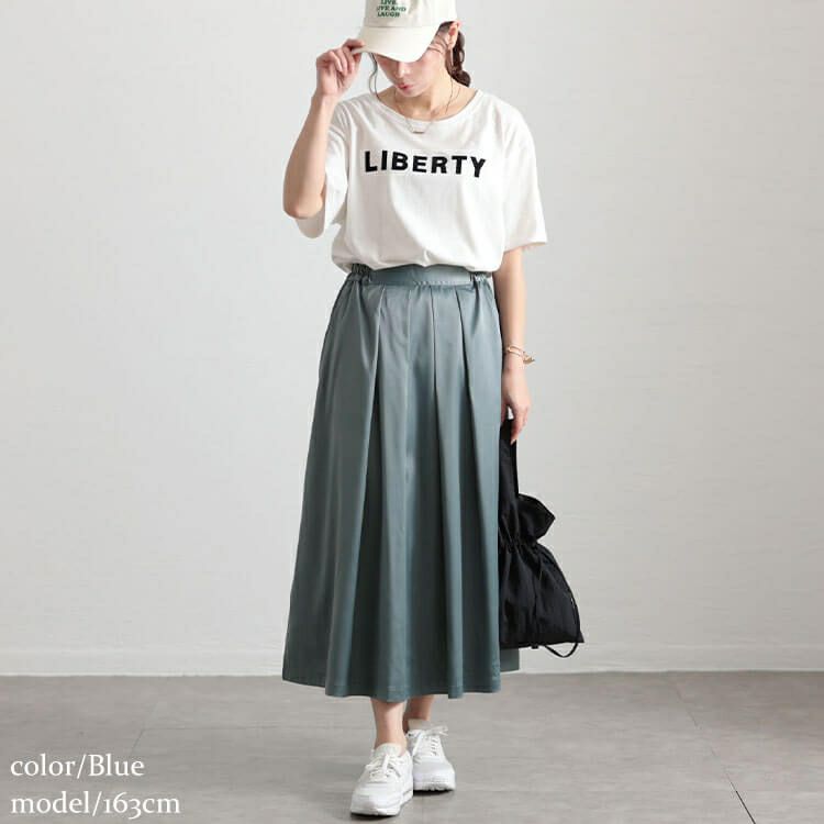 大きいサイズ レディース ストレッチサテンタックフレアスカート　maru-30090