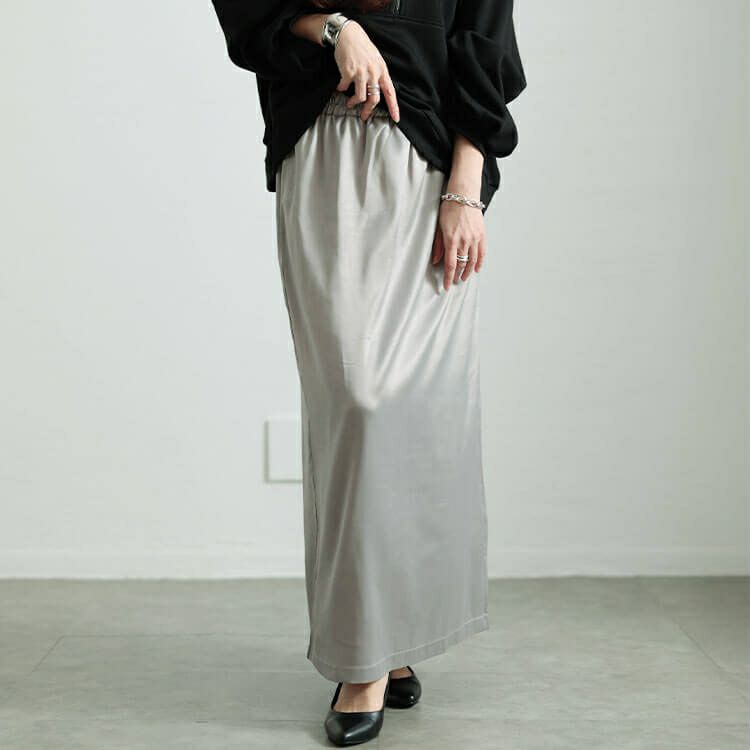 大きいサイズ レディース ストレッチサテンナロースカート maru-30089