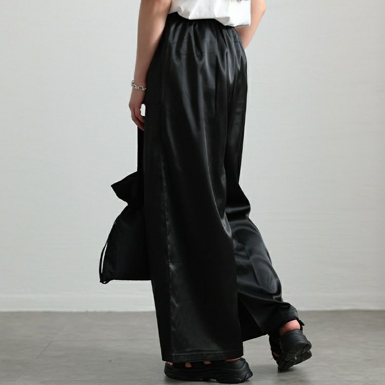 大きいサイズ レディース ストレッチサテンタックワイドパンツ　maru-30088 【メール便可】