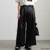 大きいサイズ レディース ストレッチサテンタックワイドパンツ　maru-30088 【メール便可】 ブラック