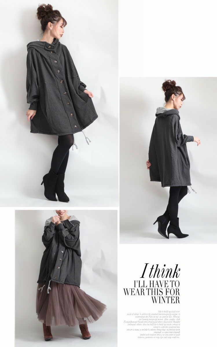 大きいサイズ レディース フード付きドルマンコート gold-t15933