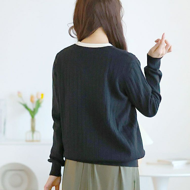 大きいサイズ レディース リボンタイバイカラーリブニット　goldy-1624