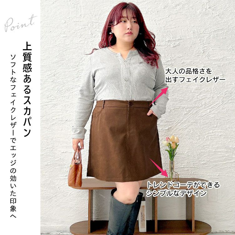 大きいサイズ レディース フェイクレザー台形ミニスカパン　goldy-1623 【メール便可】
