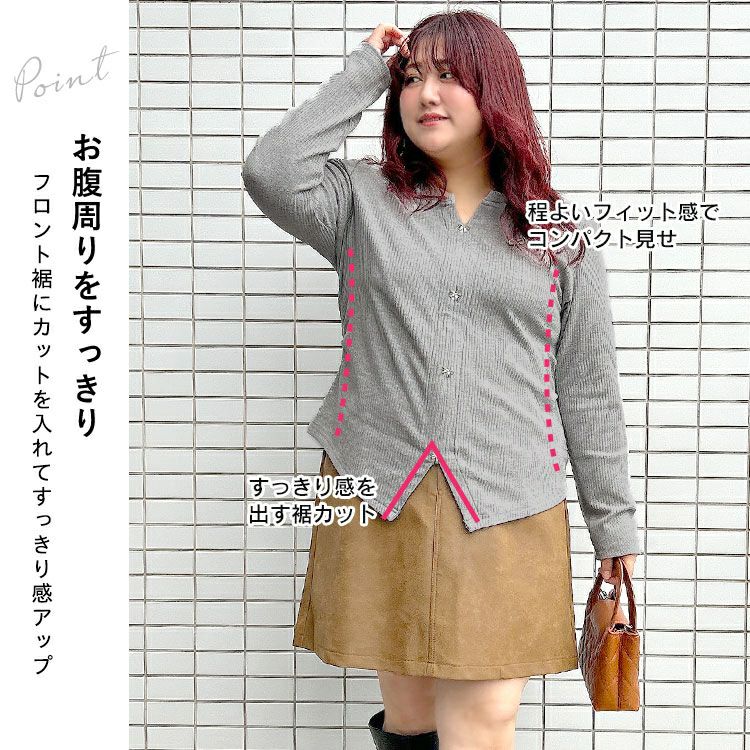 大きいサイズ レディース リボンチャーム付きリブニット　goldy-1622