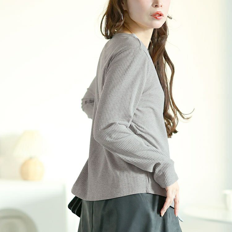 大きいサイズ レディース リボンチャーム付きリブニット　goldy-1622