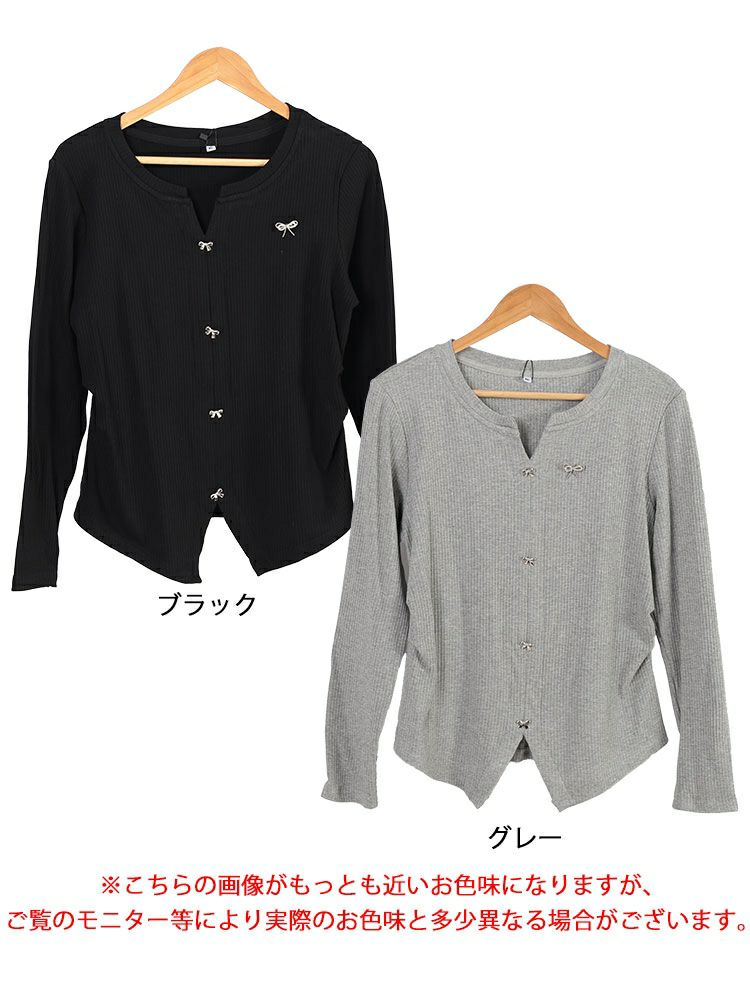 大きいサイズ レディース リボンチャーム付きリブニット　goldy-1622