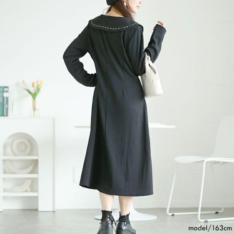 大きいサイズ レディース ビックカラー飾りボタンロングワンピース　goldy-1625