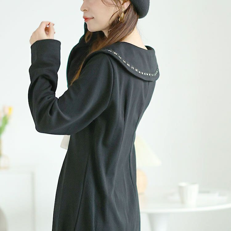 大きいサイズ レディース ビックカラー飾りボタンロングワンピース　goldy-1625