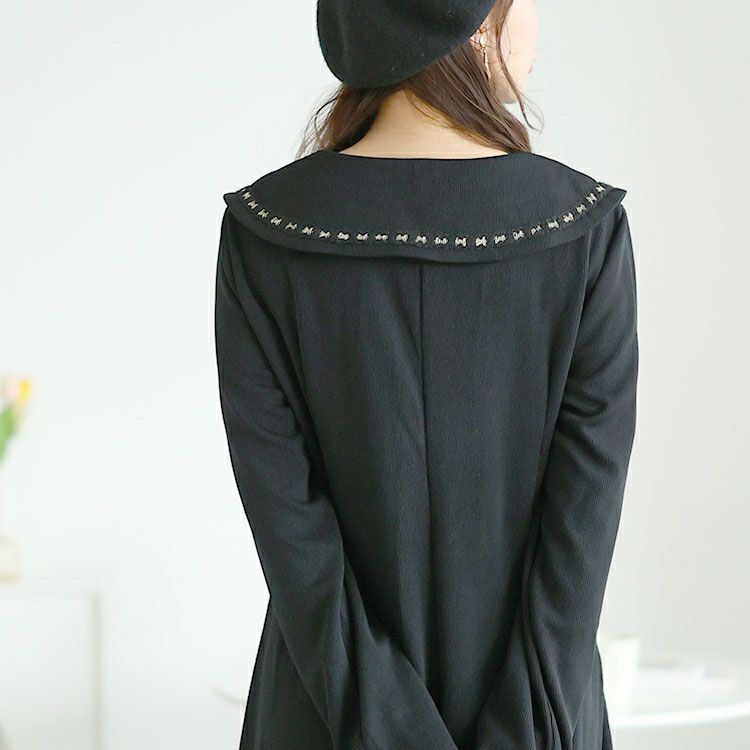 大きいサイズ レディース ビックカラー飾りボタンロングワンピース　goldy-1625