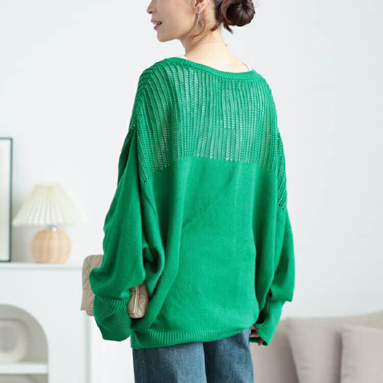 大きいサイズ レディース メッシュ切り替えドルマンニット　bro-0058