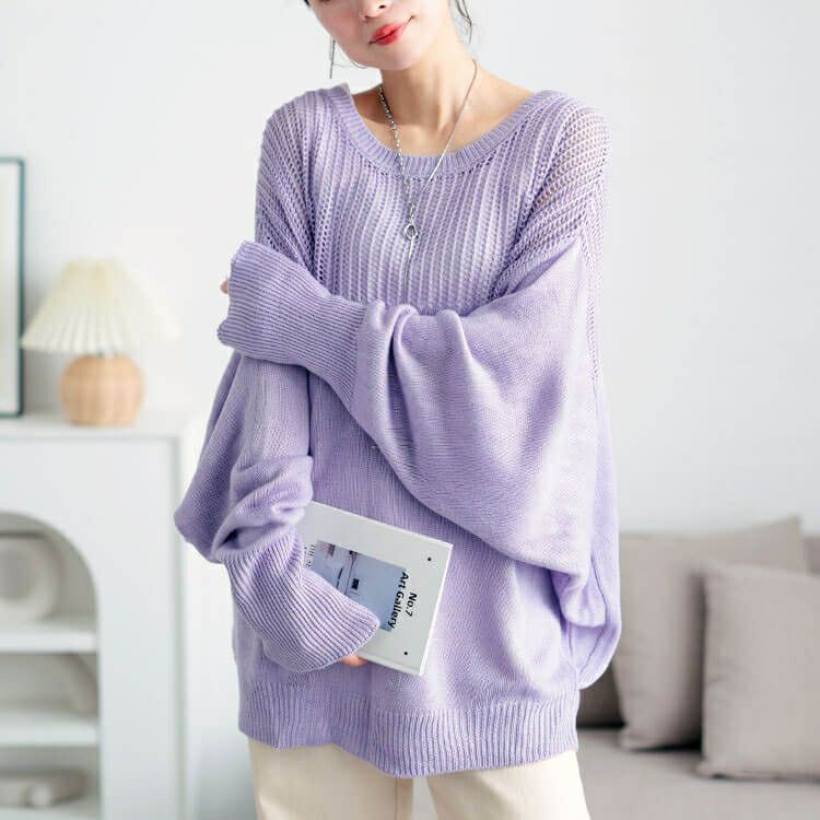 大きいサイズ レディース メッシュ切り替えドルマンニット　bro-0058