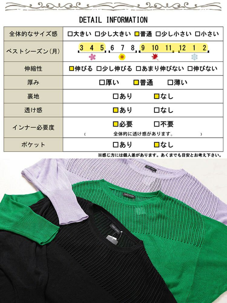 大きいサイズ レディース メッシュ切り替えドルマンニット　bro-0058