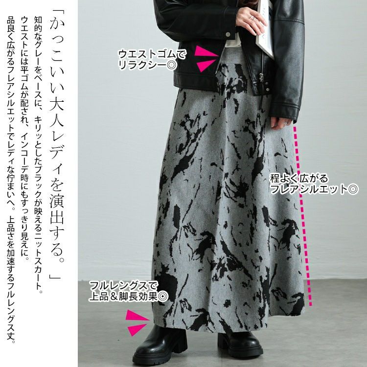 大きいサイズ レディース マーブル柄ジャガードニットフレアスカート　bro-0062