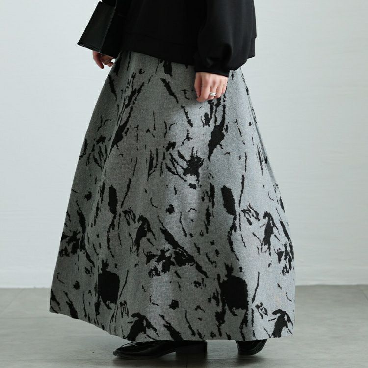 大きいサイズ レディース マーブル柄ジャガードニットフレアスカート　bro-0062