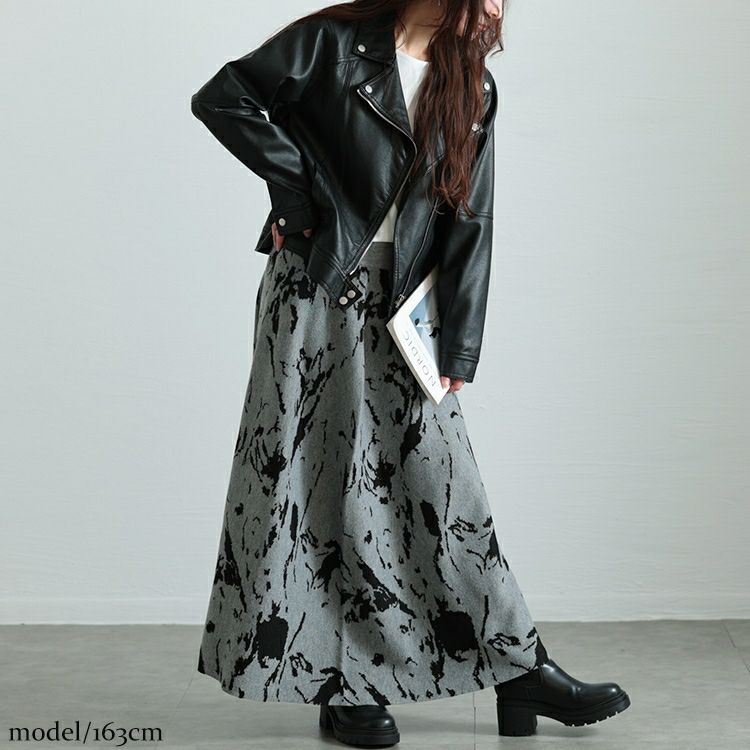 大きいサイズ レディース マーブル柄ジャガードニットフレアスカート　bro-0062