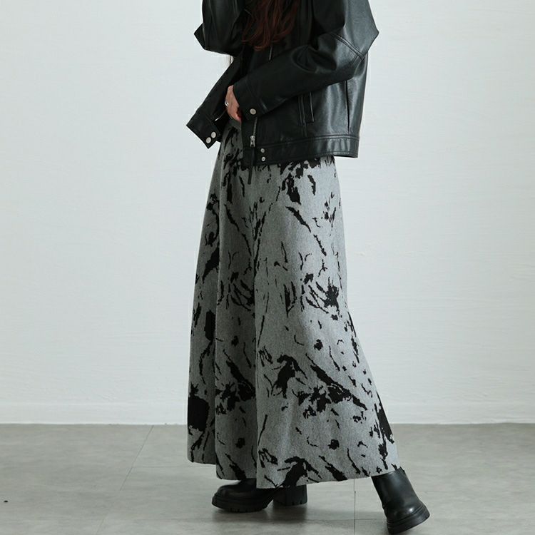 大きいサイズ レディース マーブル柄ジャガードニットフレアスカート　bro-0062